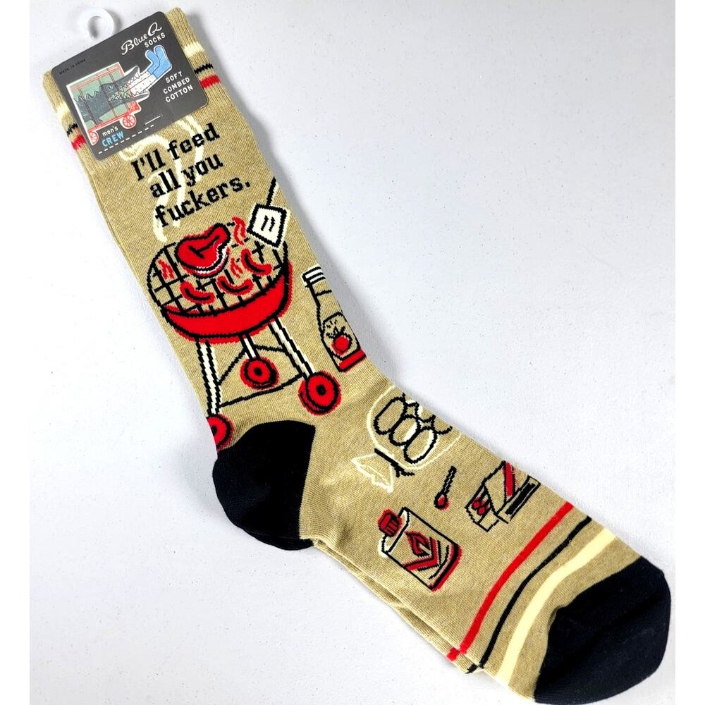 Blue Q Socks Men's Crew 7 - 12 Sock "I'll Feed All You F'ers" NWT